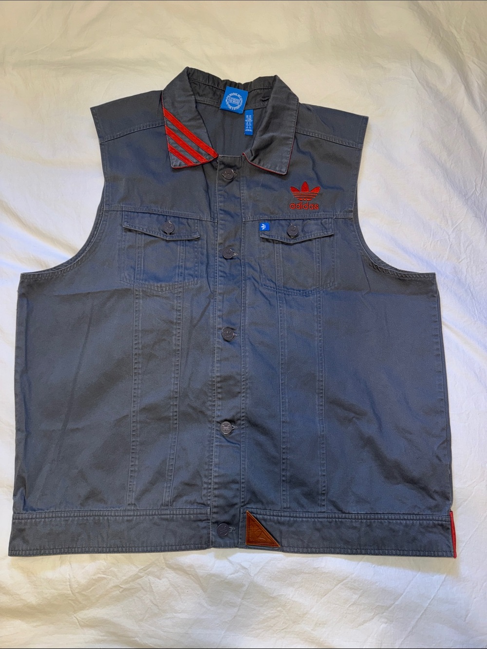 Adidas Gray Sleeveless Denim Vest with Red Logo Accents